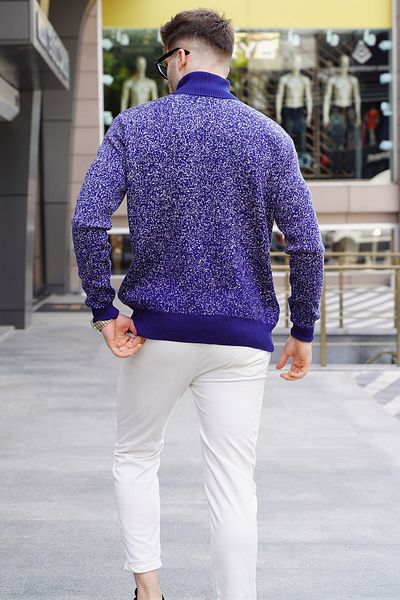 Madmext Hellblauer gemusterter Rollkragen-Strickpullover 5765
