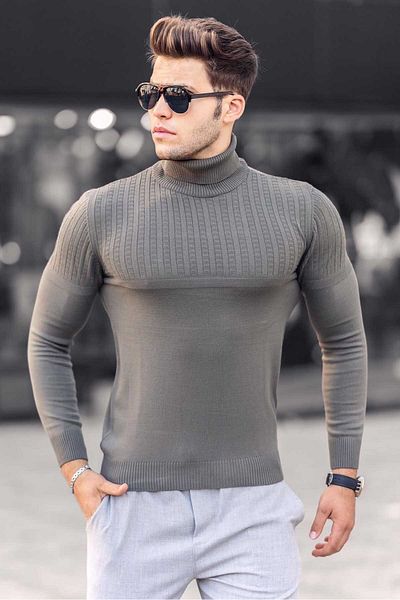 Madmext Khakifarbener Rollkragenpullover 4677