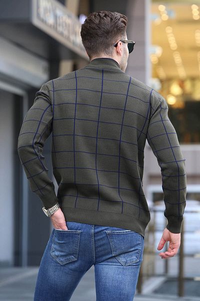 Madmext Sweter z dzianiny w kratę w kolorze khaki 5796