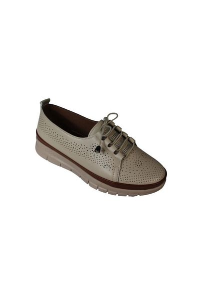 Yaz Kış Ayakkabı Yazkiş Women's Black Cream Skin Perforated Tongue Part Stone over Rubber Lacing Comfort Sole Shoes