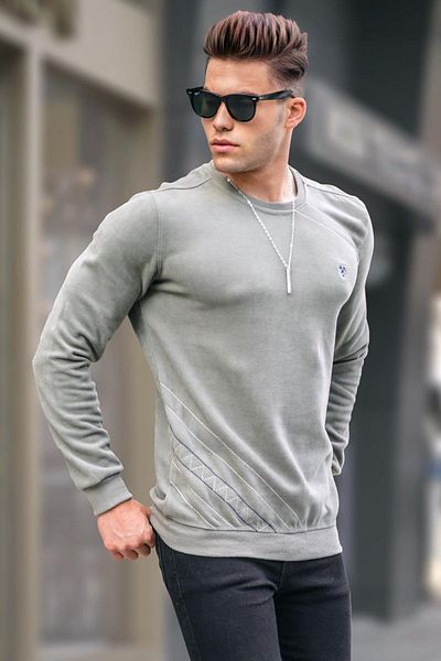 Madmext Πλεκτό πουλόβερ Khaki Basic Crew Neck 5965