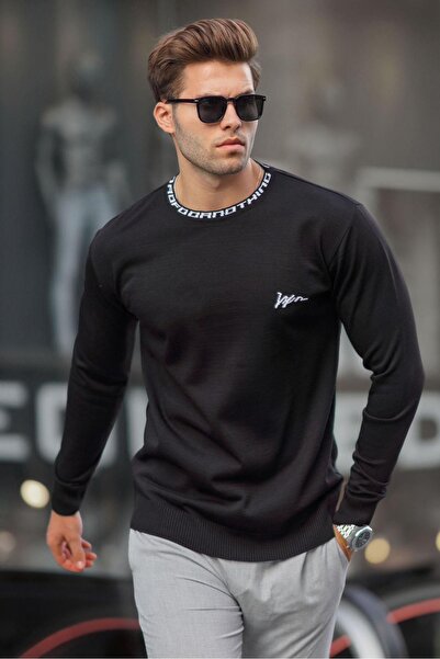 Madmext Ανδρικό πλεκτό πουλόβερ Black Crew Neck 6847