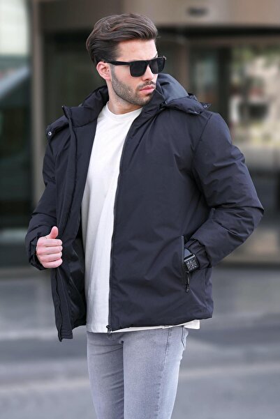 Madmext Siyah Kapüşonlu Oversize Erkek Şişme Mont 7237