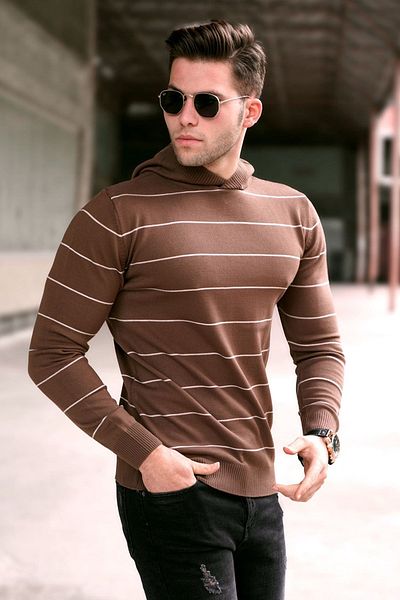 Madmext Brauner Herrenpullover mit Kapuze 5623
