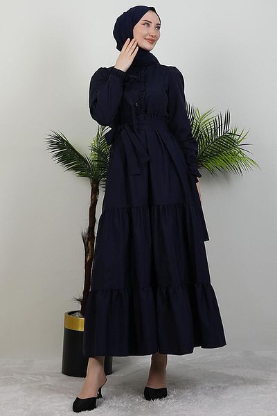 GİYZAMİLA Φόρεμα με κουμπιά βολάν Navy Blue