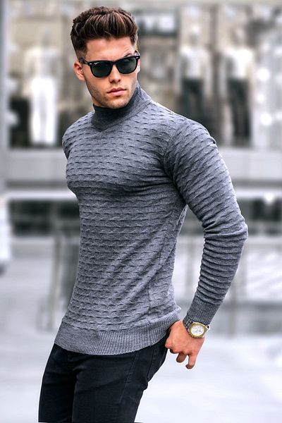 Madmext Anthrazitfarbener Rollkragen-Strickpullover 5762