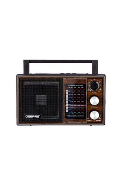 Geepas 10 Band Rechargeable Radio with Bluetooth, FM/MP3/TF/USB Features, GR6842N, Brown/Black