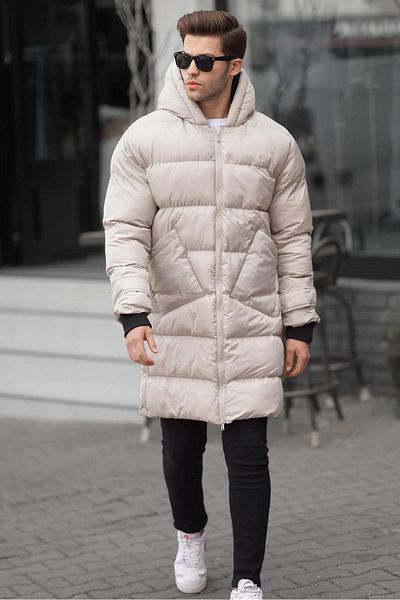 Madmext Ανδρικό μπουφάν μπεζ Long Puffer 6804