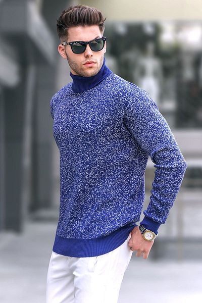 Madmext Hellblauer gemusterter Rollkragen-Strickpullover 5765