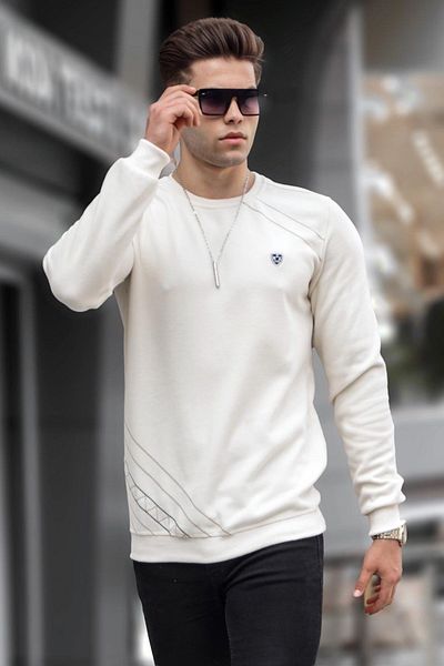 Madmext Ecru Basic Crew Neck Knitwear Sweater 5965