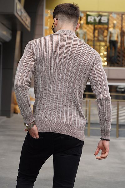 Madmext Steinfarbener Strickpullover mit halbem Rollkragen 5761