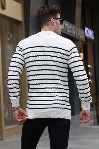 Madmext Bone Striped Crew Neck Knitwear Sweater 5992