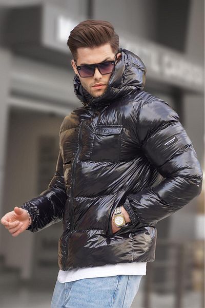 Madmext Černá lesklá základní bunda Puffer s detailem kapsy 5994