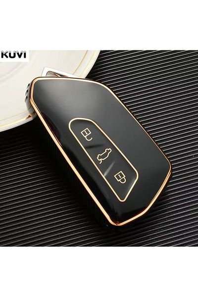 YıldızTuning Volkswagen Passat B9 Tiguan 2024+ Caddy 2021+ Tayron Key Case Cover Black-Gold
