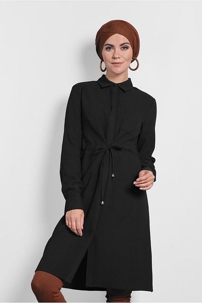 Alvina Waist Laces Hidded Buttoned Tunic 40188