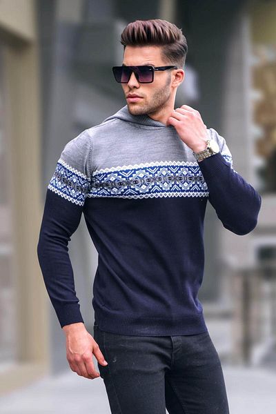 Madmext Grauer Herrenpullover mit Kapuze 5624