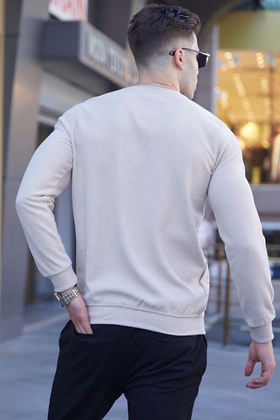 Madmext Beige Patterned Crew Neck Knitwear Sweater 5968