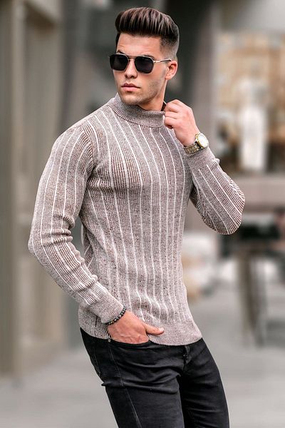 Madmext Steinfarbener Strickpullover mit halbem Rollkragen 5761