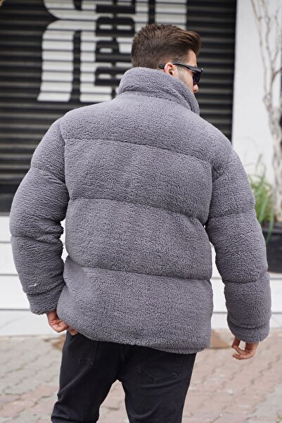 Madmext Szürke felfújható plüss férfikabát 5698