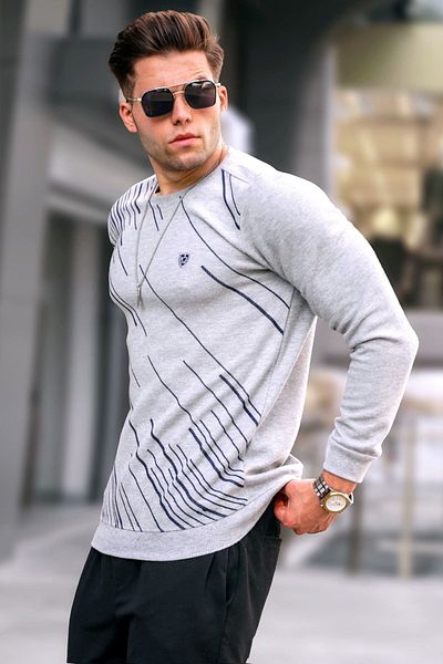 Madmext Grimelange gemusterter Strickpullover mit Rundhalsausschnitt 5963