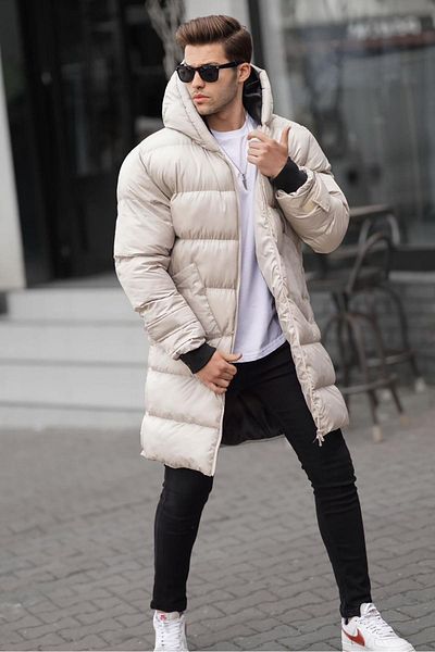 Madmext Ανδρικό μπουφάν μπεζ Long Puffer 6804