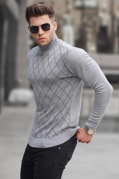 Madmext Gray Turtleneck Sweater 5785