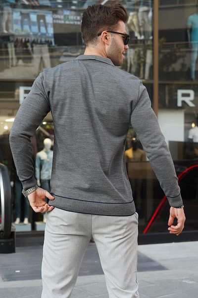 Madmext Anthracite Zippered Polo Neck Knitwear Men's Sweater 6823