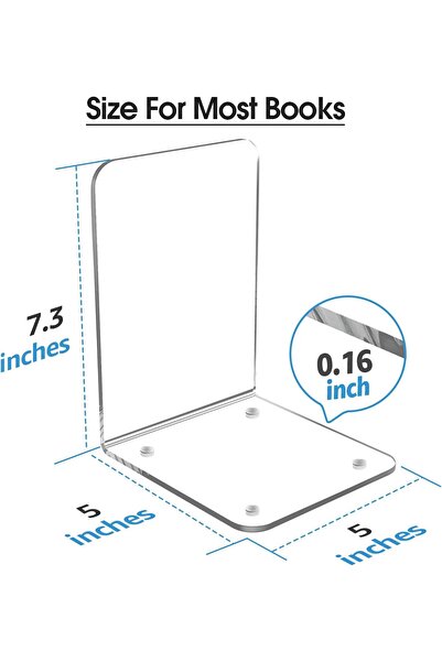 Generic 6-pack Clear Acrylic Bookends - 7.3x5.5in Heavy Duty Non-skid Shelf Organizers For Books & Media