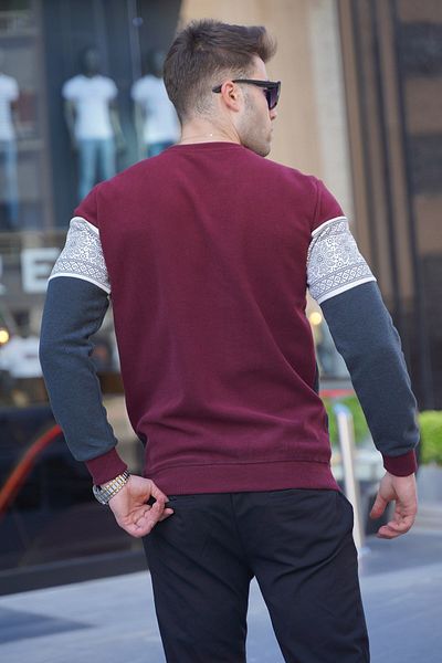 Madmext Πλεκτό πουλόβερ Claret Red Jacquard με λαιμόκοψη 5966