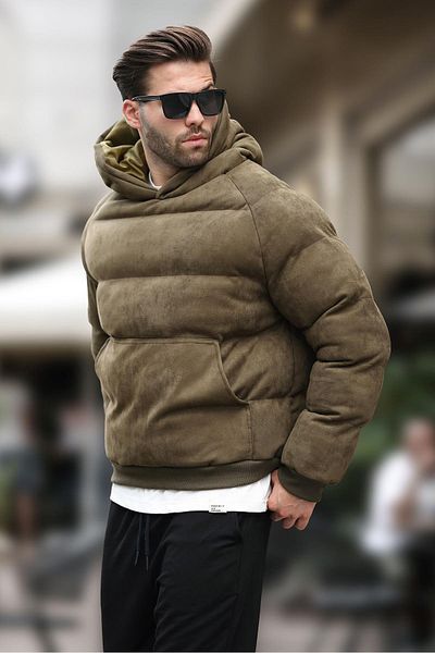 Madmext Khakifarbene Pufferjacke mit Kapuze für Herren – 7235