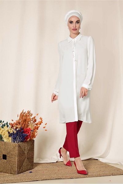 Alvina 4878 Model Revers Tunic with Hidden Buttons and Accessories