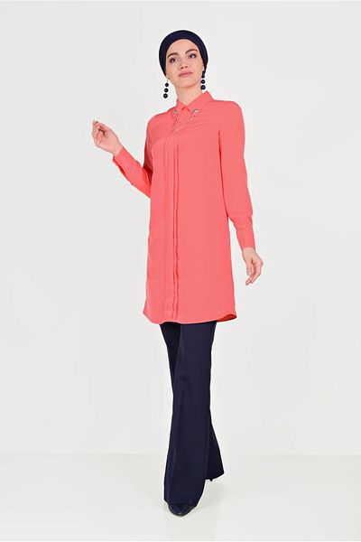 Alvina Brooch Detailed Collar Tunic 40657