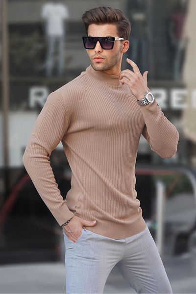 Madmext Μπισκότο ανδρικό πλεκτό πουλόβερ Turtleneck 6822
