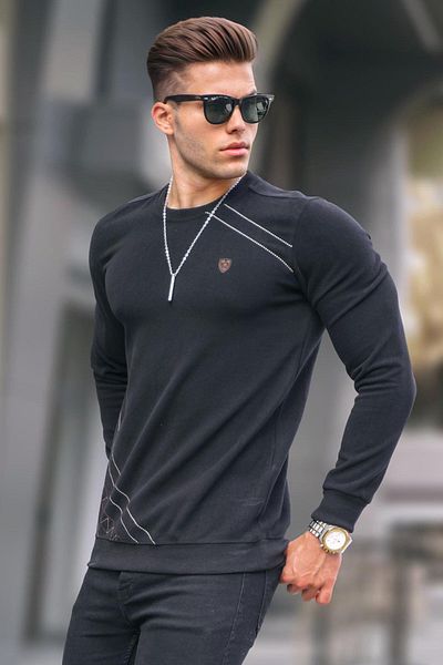 Madmext Pulover negru de bază cu gât tricot 5965