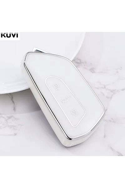 YıldızTuning Skoda Octavia A8 Key Case Cover White-Silver 2021-2025
