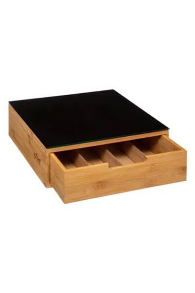 5FIVE Bamboo Caps Holder Drawer (Black, L. 30 x D. 30 x H. 10 cm)