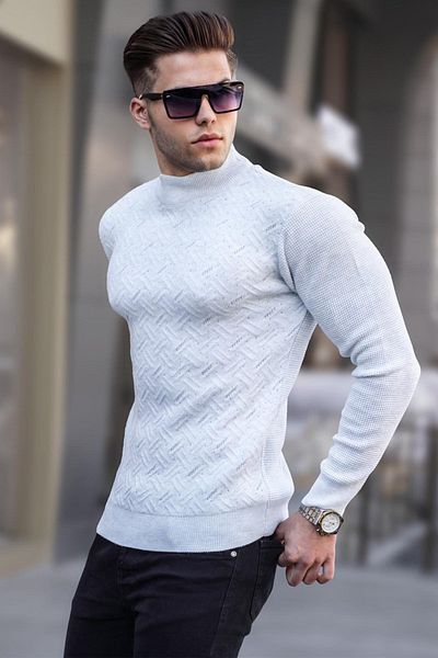 Madmext Ice Gray Half Turtleneck Sweater 5969
