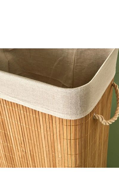 Trade Bazaar سلة غسيل بيضاء ملونة من الخيزران الطبيعي للحمام البيضاوي - سلة ألعاب