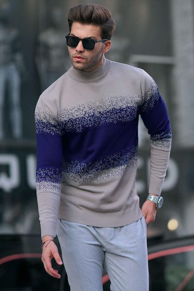 Madmext Mink Turtleneck Patterned Sweater 6845