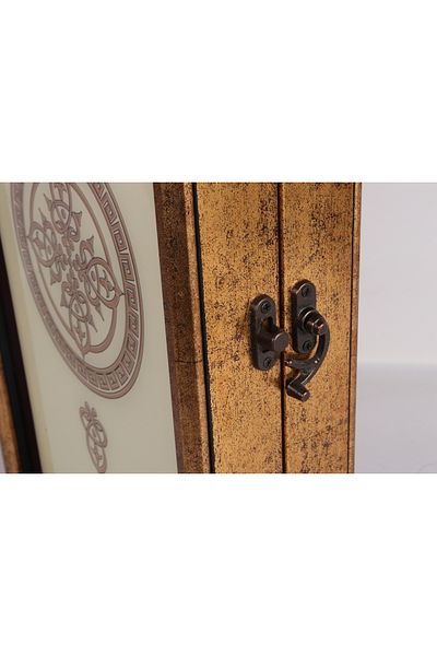 MuratogluHome Palace Breeze – Stylish Backgammon with Brown and White Patterns, Gold Antique Frame and Glass Surface Dk-5620