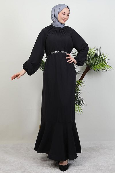 GİYZAMİLA Φόρεμα Hijab με αλυσίδα σε σκούρο γκρι