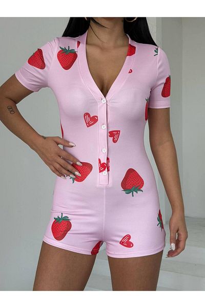 Gugus Women's Buttoned Short Shorts/ Short Sleeve Buttoned Jumpsuit