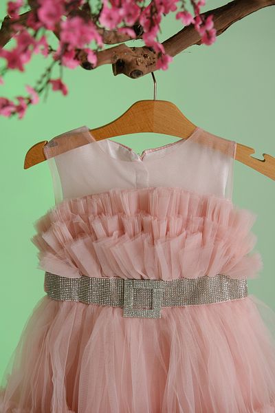 Pina Kids Crystal Stone Belt Detailed Layered Tulle Girl's Evening Dress Aby.8987