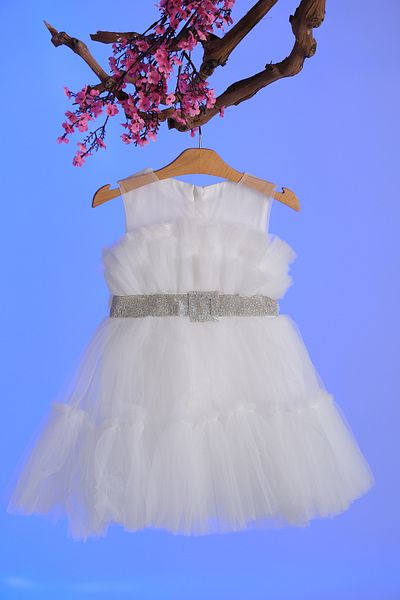 Pina Kids Crystal Stone Belt Detailed Layered Tulle Girl's Evening Dress Aby.8987