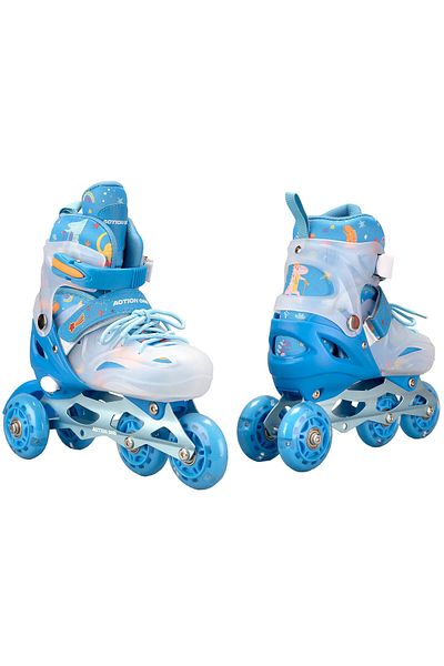 ACTION ONE Set role Blue Dinosaur, cu casca, protectii si geanta transport, roti luminoase, mar M (33-37), blue