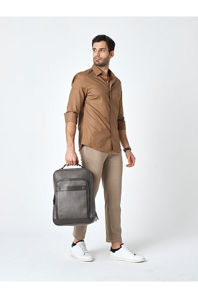 Pierre Cardin Pirre Cardin 01PC00110 - Vegan γκρι σακίδιο πλάτης, αδιάβροχη τσάντα για σημειωματάριο