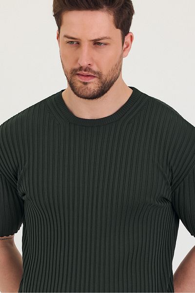 Tarz Cool Men's Crew Neck Ribbed Short Sleeve Thin Knitwear T-Shirt