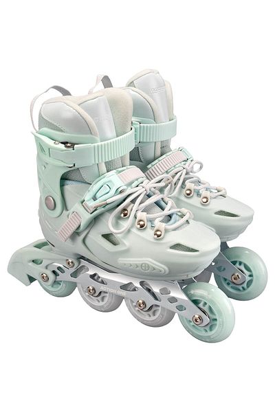 ACTION ONE Set role Pastel Mint Green, cu casca, protectii si geanta transport, roti luminoase, mar M (32-35)