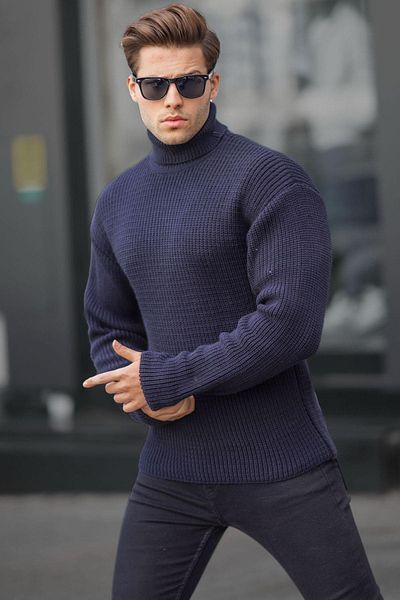 Madmext Marineblauer Rollkragen-Strickpullover 6858