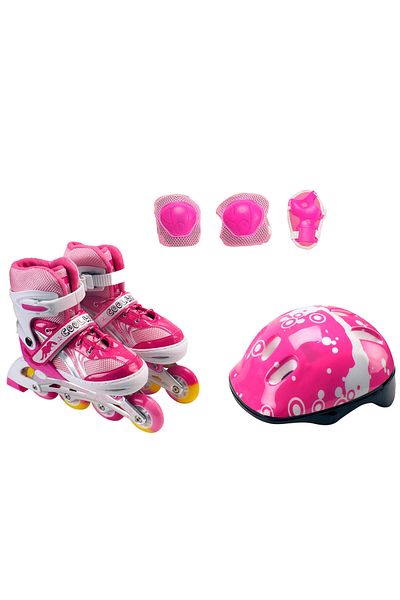 ACTION ONE Set de role Pinky, cu casca, protectii si geanta transport, reglabile, S (31-34), roz